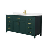 Wyndham WCG242466SGDCCUNSMXX Beckett 66 Inch Single Bathroom Vanity in Green, Carrara Cultured Marble Countertop, Undermount Square Sink, Brushed Gold Trim