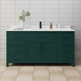 Wyndham WCG242466SGKCCUNSMXX Beckett 66 Inch Single Bathroom Vanity in Green, Carrara Cultured Marble Countertop, Undermount Square Sink, Matte Black Trim
