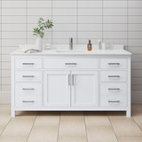 Wyndham WCG242466SWHCCUNSMXX Beckett 66 Inch Single Bathroom Vanity in White, Carrara Cultured Marble Countertop, Undermount Square Sink, No Mirror