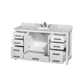 Wyndham WCS141460SWHCMUNOMXX Sheffield 60 Inch Single Bathroom Vanity in White, White Carrara Marble Countertop, Undermount Oval Sink, and No Mirror