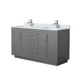 Wyndham WCF292960DKGCMUNSMXX Miranda 60 Inch Double Bathroom Vanity in Dark Gray, White Carrara Marble Countertop, Undermount Square Sinks, Brushed Nickel Trim