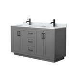 Wyndham WCF292960DGBCMUNSMXX Miranda 60 Inch Double Bathroom Vanity in Dark Gray, White Carrara Marble Countertop, Undermount Square Sinks, Matte Black Trim
