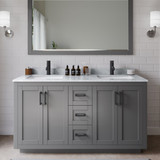 Wyndham WCF292960DGBCMUNSMXX Miranda 60 Inch Double Bathroom Vanity in Dark Gray, White Carrara Marble Countertop, Undermount Square Sinks, Matte Black Trim