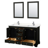 Wyndham WCS202060DDEC2UNSM24 Deborah 60 Inch Double Bathroom Vanity in Dark Espresso, Light-Vein Carrara Cultured Marble Countertop, Undermount Square Sinks, 24 Inch Mirrors