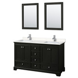 Wyndham WCS202060DDEC2UNSM24 Deborah 60 Inch Double Bathroom Vanity in Dark Espresso, Light-Vein Carrara Cultured Marble Countertop, Undermount Square Sinks, 24 Inch Mirrors