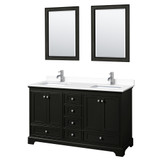 Wyndham WCS202060DDEWCUNSM24 Deborah 60 Inch Double Bathroom Vanity in Dark Espresso, White Cultured Marble Countertop, Undermount Square Sinks, 24 Inch Mirrors