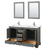 Wyndham WCS202060DKGWCUNSM24 Deborah 60 Inch Double Bathroom Vanity in Dark Gray, White Cultured Marble Countertop, Undermount Square Sinks, 24 Inch Mirrors