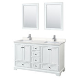 Wyndham WCS202060DWHC2UNSM24 Deborah 60 Inch Double Bathroom Vanity in White, Light-Vein Carrara Cultured Marble Countertop, Undermount Square Sinks, 24 Inch Mirrors