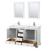 Wyndham WCS202060DWHWCUNSM24 Deborah 60 Inch Double Bathroom Vanity in White, White Cultured Marble Countertop, Undermount Square Sinks, 24 Inch Mirrors