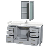 Wyndham WCS141460SGYC2UNSMED Sheffield 60 Inch Single Bathroom Vanity in Gray, Carrara Cultured Marble Countertop, Undermount Square Sink, Medicine Cabinet