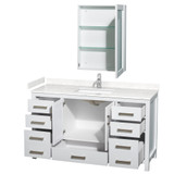 Wyndham WCS141460SWHC2UNSMED Sheffield 60 Inch Single Bathroom Vanity in White, Carrara Cultured Marble Countertop, Undermount Square Sink, Medicine Cabinet