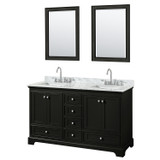 Wyndham WCS202060DDECMUNSM24 Deborah 60 Inch Double Bathroom Vanity in Dark Espresso, White Carrara Marble Countertop, Undermount Square Sinks, and 24 Inch Mirrors