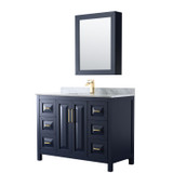 Wyndham WCV252548SBLCMUNSMED Daria 48 Inch Single Bathroom Vanity in Dark Blue, White Carrara Marble Countertop, Undermount Square Sink, Medicine Cabinet