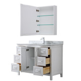 Wyndham WCV252548SWHCMUNSMED Daria 48 Inch Single Bathroom Vanity in White, White Carrara Marble Countertop, Undermount Square Sink, and Medicine Cabinet