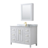 Wyndham WCV252548SWGCMUNSMED Daria 48 Inch Single Bathroom Vanity in White, White Carrara Marble Countertop, Undermount Square Sink, Medicine Cabinet, Brushed Gold Trim