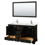 Wyndham WCS202060DDEC2UNSM58 Deborah 60 Inch Double Bathroom Vanity in Dark Espresso, Light-Vein Carrara Cultured Marble Countertop, Undermount Square Sinks, 58 Inch Mirror