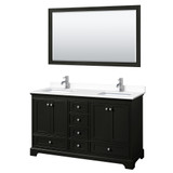 Wyndham WCS202060DDEWCUNSM58 Deborah 60 Inch Double Bathroom Vanity in Dark Espresso, White Cultured Marble Countertop, Undermount Square Sinks, 58 Inch Mirror