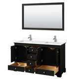 Wyndham WCS202060DDEWCUNSM58 Deborah 60 Inch Double Bathroom Vanity in Dark Espresso, White Cultured Marble Countertop, Undermount Square Sinks, 58 Inch Mirror