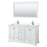 Wyndham WCS202060DWHC2UNSM58 Deborah 60 Inch Double Bathroom Vanity in White, Light-Vein Carrara Cultured Marble Countertop, Undermount Square Sinks, 58 Inch Mirror