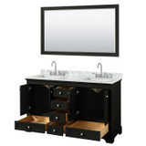 Wyndham WCS202060DDECMUNSM58 Deborah 60 Inch Double Bathroom Vanity in Dark Espresso, White Carrara Marble Countertop, Undermount Square Sinks, and 58 Inch Mirror