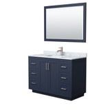 Wyndham WCF292948SBNCMUNSM46 Miranda 48 Inch Single Bathroom Vanity in Dark Blue, White Carrara Marble Countertop, Undermount Square Sink, Brushed Nickel Trim, 46 Inch Mirror