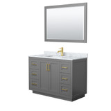 Wyndham WCF292948SGGCMUNSM46 Miranda 48 Inch Single Bathroom Vanity in Dark Gray, White Carrara Marble Countertop, Undermount Square Sink, Brushed Gold Trim, 46 Inch Mirror