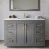Wyndham WCF292948SGGCMUNSM46 Miranda 48 Inch Single Bathroom Vanity in Dark Gray, White Carrara Marble Countertop, Undermount Square Sink, Brushed Gold Trim, 46 Inch Mirror