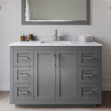 Wyndham WCF292948SKGCMUNSM46 Miranda 48 Inch Single Bathroom Vanity in Dark Gray, White Carrara Marble Countertop, Undermount Square Sink, Brushed Nickel Trim, 46 Inch Mirror