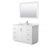 Wyndham WCF292948SWGCMUNSM46 Miranda 48 Inch Single Bathroom Vanity in White, White Carrara Marble Countertop, Undermount Square Sink, Brushed Gold Trim, 46 Inch Mirror