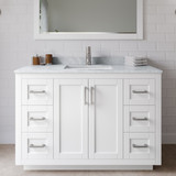 Wyndham WCF292948SWHCMUNSM46 Miranda 48 Inch Single Bathroom Vanity in White, White Carrara Marble Countertop, Undermount Square Sink, Brushed Nickel Trim, 46 Inch Mirror