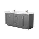 Wyndham WCF292972DKGC2UNSMXX Miranda 72 Inch Double Bathroom Vanity in Dark Gray, Light-Vein Carrara Cultured Marble Countertop, Undermount Square Sinks, Brushed Nickel Trim