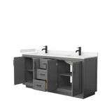 Wyndham WCF292972DGBC2UNSMXX Miranda 72 Inch Double Bathroom Vanity in Dark Gray, Light-Vein Carrara Cultured Marble Countertop, Undermount Square Sinks, Matte Black Trim