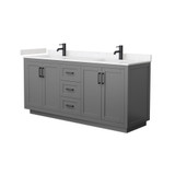 Wyndham WCF292972DGBC2UNSMXX Miranda 72 Inch Double Bathroom Vanity in Dark Gray, Light-Vein Carrara Cultured Marble Countertop, Undermount Square Sinks, Matte Black Trim