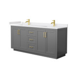 Wyndham WCF292972DGGWCUNSMXX Miranda 72 Inch Double Bathroom Vanity in Dark Gray, White Cultured Marble Countertop, Undermount Square Sinks, Brushed Gold Trim