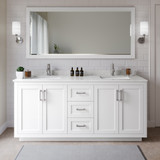 Wyndham WCF292972DWHC2UNSMXX Miranda 72 Inch Double Bathroom Vanity in White, Light-Vein Carrara Cultured Marble Countertop, Undermount Square Sinks, Brushed Nickel Trim