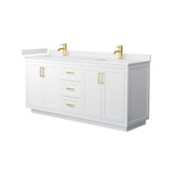Wyndham WCF292972DWGWCUNSMXX Miranda 72 Inch Double Bathroom Vanity in White, White Cultured Marble Countertop, Undermount Square Sinks, Brushed Gold Trim
