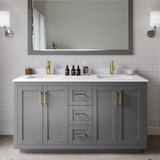 Wyndham WCF292960DGGWCUNSM58 Miranda 60 Inch Double Bathroom Vanity in Dark Gray, White Cultured Marble Countertop, Undermount Square Sinks, Brushed Gold Trim, 58 Inch Mirror