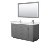 Wyndham WCF292960DKGWCUNSM58 Miranda 60 Inch Double Bathroom Vanity in Dark Gray, White Cultured Marble Countertop, Undermount Square Sinks, Brushed Nickel Trim, 58 Inch Mirror