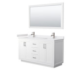 Wyndham WCF292960DWHWCUNSM58 Miranda 60 Inch Double Bathroom Vanity in White, White Cultured Marble Countertop, Undermount Square Sinks, Brushed Nickel Trim, 58 Inch Mirror