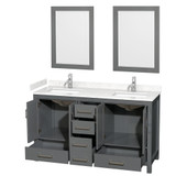 Wyndham WCS141460DKGC2UNSM24 Sheffield 60 Inch Double Bathroom Vanity in Dark Gray, Carrara Cultured Marble Countertop, Undermount Square Sinks, 24 Inch Mirrors
