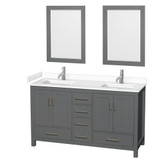 Wyndham WCS141460DKGWCUNSM24 Sheffield 60 Inch Double Bathroom Vanity in Dark Gray, White Cultured Marble Countertop, Undermount Square Sinks, 24 Inch Mirrors