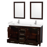 Wyndham WCS141460DESWCUNSM24 Sheffield 60 Inch Double Bathroom Vanity in Espresso, White Cultured Marble Countertop, Undermount Square Sinks, 24 Inch Mirrors