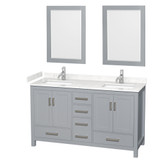 Wyndham WCS141460DGYC2UNSM24 Sheffield 60 Inch Double Bathroom Vanity in Gray, Carrara Cultured Marble Countertop, Undermount Square Sinks, 24 Inch Mirrors