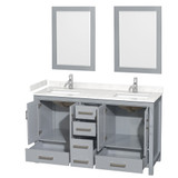 Wyndham WCS141460DGYC2UNSM24 Sheffield 60 Inch Double Bathroom Vanity in Gray, Carrara Cultured Marble Countertop, Undermount Square Sinks, 24 Inch Mirrors
