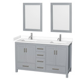 Wyndham WCS141460DGYWCUNSM24 Sheffield 60 Inch Double Bathroom Vanity in Gray, White Cultured Marble Countertop, Undermount Square Sinks, 24 Inch Mirrors