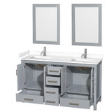 Wyndham WCS141460DGYWCUNSM24 Sheffield 60 Inch Double Bathroom Vanity in Gray, White Cultured Marble Countertop, Undermount Square Sinks, 24 Inch Mirrors