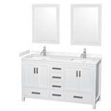 Wyndham WCS141460DWHC2UNSM24 Sheffield 60 Inch Double Bathroom Vanity in White, Carrara Cultured Marble Countertop, Undermount Square Sinks, 24 Inch Mirrors