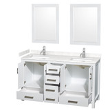 Wyndham WCS141460DWHC2UNSM24 Sheffield 60 Inch Double Bathroom Vanity in White, Carrara Cultured Marble Countertop, Undermount Square Sinks, 24 Inch Mirrors