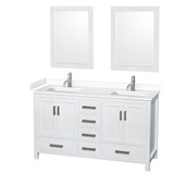 Wyndham WCS141460DWHWCUNSM24 Sheffield 60 Inch Double Bathroom Vanity in White, White Cultured Marble Countertop, Undermount Square Sinks, 24 Inch Mirrors