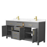 Wyndham WCG242472DGGCCUNSMXX Beckett 72 Inch Double Bathroom Vanity in Dark Gray, Carrara Cultured Marble Countertop, Undermount Square Sinks, Brushed Gold Trim